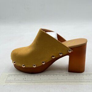 YDN Khaki Platform Slip On Clogs Mules Cork High Heel Round Toe Rivet Shoes